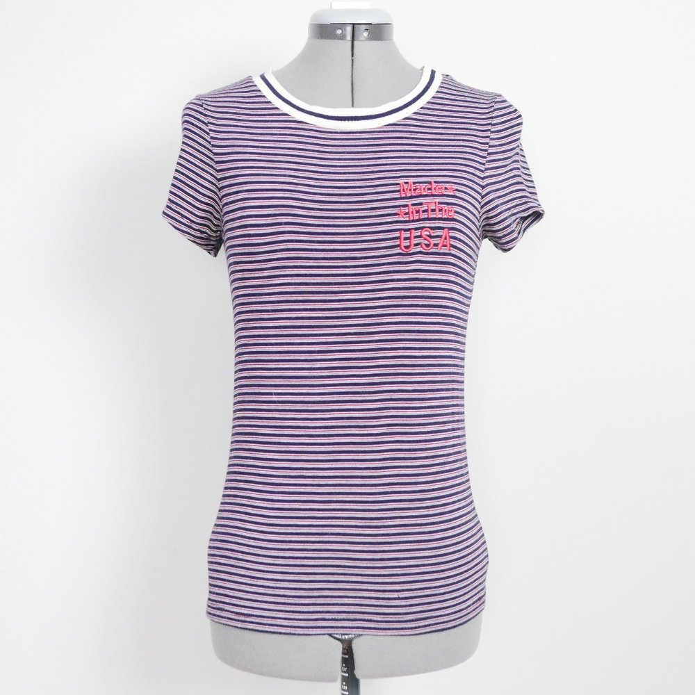 Miss Chievous Striped USA Embroidered Tee Sz XS